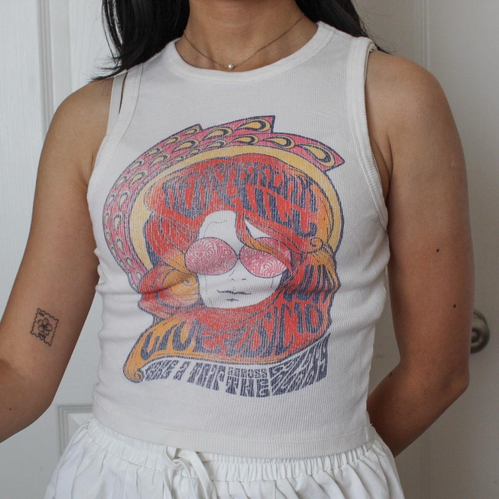 Hollister White Graphic Tank Top